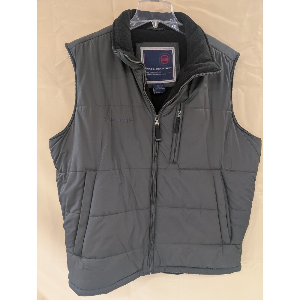 Free Country Mens XL Vest‎ Gray Puffer Full Zip Sleeveless Jacket Coat Outerwear